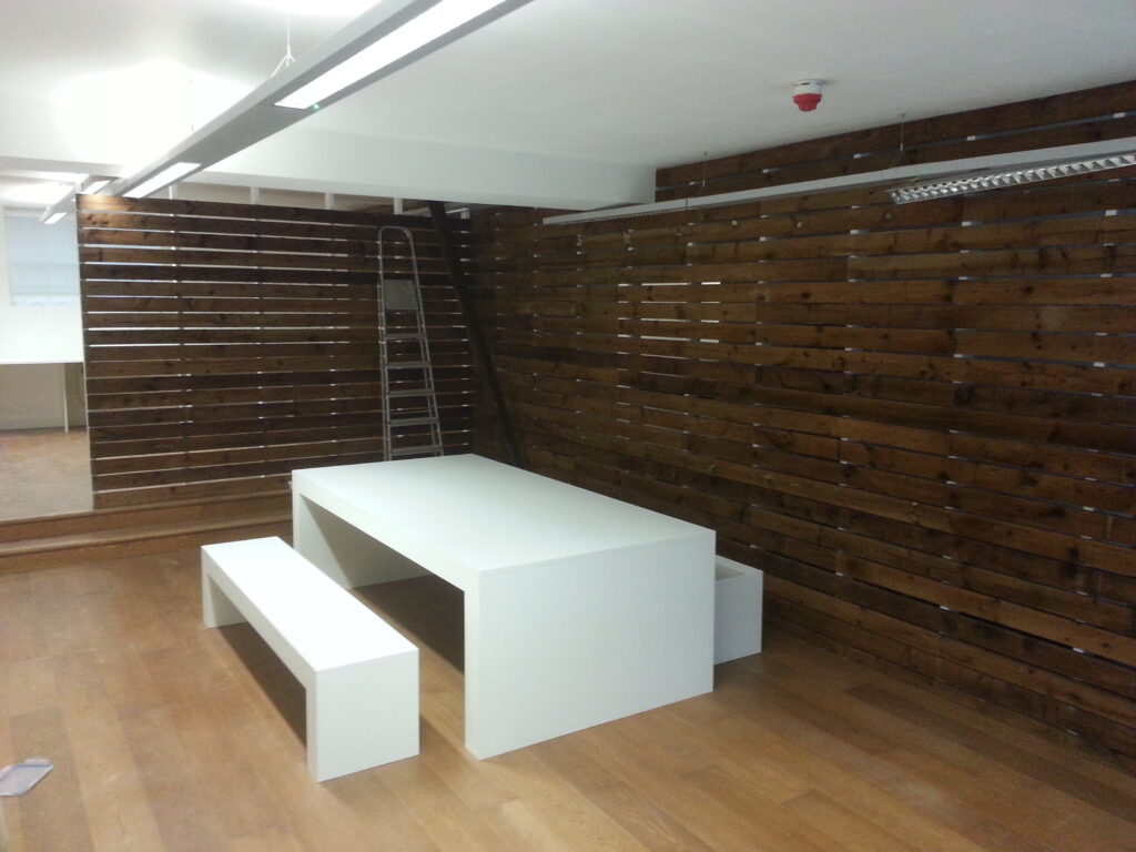 Bespoke timber slatted feature wall and custom joinery