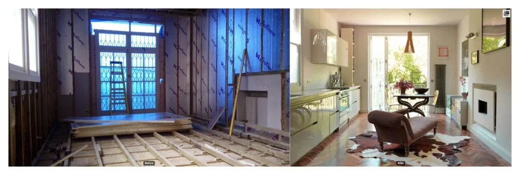 LTUbuilders open-plan living room and kitchen renovation in London – before and after